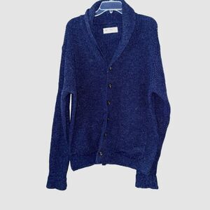 Line of Trade Cardigan Sweater women's XL Blue Shetland Wool Shawl Collar Casual